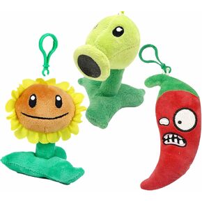 3 PCS PVZ Plant Plush Zombies Keychain Sets Toys Stuffed Soft PVZ Figure Doll Sunflower, Green Pea, Red Pepper Pendant, Great Gift for Christmas, Birthday New
