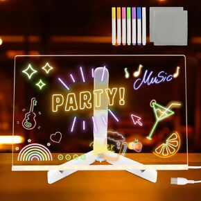 LED Acrylic Dry Erase Board with Light - 11.8"x7.9" Glow Message Board, USB Powered Light Up Memo Board for Office Home School Kitchen, Includes 7 Color Pens & Stand (A4 Size)