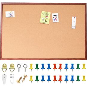 24x36 inch Walnut Color Framed Cork Board - Stylish Home Decor, Versatile Pinning Surface, Includes Hanging Kit
