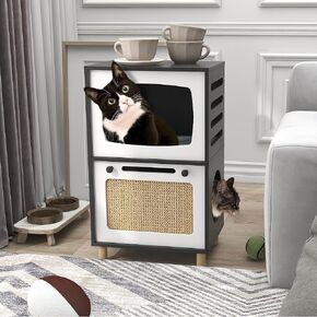 Taohfe Cat Hideaway Modern Cats Furniture for Room Room Cat منازل للقطط الداخلية مع وسادة خدش ووسادة ناعمة ، أسرة القطط لتصميم التلفزيون الداخلي ، الأسود
