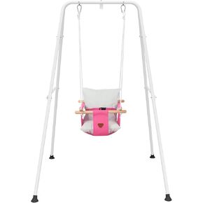 Baby Swing with Stand, Swing Set for Infant, Outdoor Indoor Swing Set with Canvas Cushion Seat (White)
