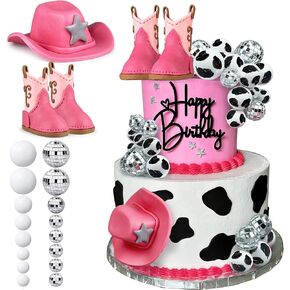25PCS Cowgirl Cake Decorations Cowgirl Hat and Boot Cake Toppers Disco Ball Cake Topper Western Cowgirl Birthday Baby Shower Party Favors Supplies