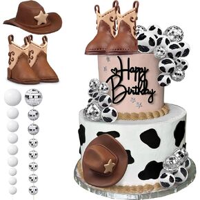 25PCS Cowgirl Cake Decorations Cowgirl Hat and Boot Cake Toppers Disco Ball Cake Topper Western Cowgirl Birthday Baby Shower Party Favors Supplies