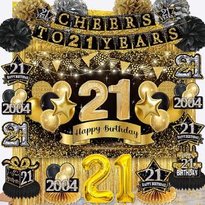 Black and Gold Party Decorations for Men and Women: Happy Birthday Banner, Fringe Curtains, "Cheers to You" Foil Balloons, Hanging Swirls, Photo Props, Birthday Sash (Cheers Birthday)