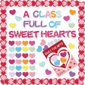 Valentine's Day Love Heart Bulletin Board Decrations Class Cut-Outs Pink Border Valtes Party Supplies Shool Classrom Wall Door Decorl