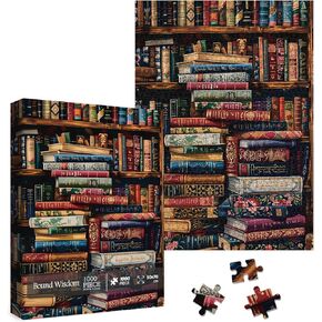 Vintage Library Bookshelf Jigsaw Puzzle 1000 Piece for Adult, Funny Books Challenging Painting Jigsaw Puzzles, Art Aesthetic Difficult Puzzle