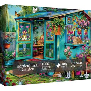 Garden Flower Puzzle 1000 Piece for Adults, Plant Gardening Jigsaw Puzzles, Spring Bird Cat Puzzle