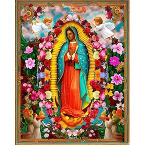 Muyankissu 5D Diamond Art Kits Virgin Mary Praying Flowerful Full Drill Round Beads Diamond Art Gems Stone Cross Stitch DIY Diamond Art by Number Kits Wall Decoration 12x16inch …