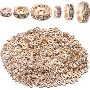 Crystal Spacer Beads,400pcs Gun-Black Rhinestone Beads Alloy Rondelle Loose Beads Craft Accessories for DIY Jewelry Bracelet Necklace Making,6mm/8mm/10mm