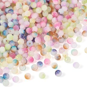 540 Pcs Frosted Glass Beads Bulk Sea Glass Beads Crackle Glass Beads Round Crystal Beads 2 Tone Beads 6mm Glass Beads for Jewelry Making Bracelet Necklace Earring Crafts Accessories