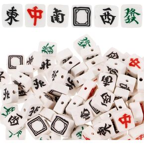 SEWACC Mahjong Tile Beads, 100pcs Chinese Mahjong Charms Pendant Loose Spacer Beads Mini Tiles Stretchy Bracelet Charms for Jewelry Making Supplies
