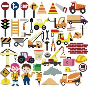 Beunitone 46 PCS Team Construction Team Feld Poard Stories مجموعة كبيرة من لافتات البناء شعرت أرقامًا لمجلة Flannel Board مجموعة طائرة تشيية للقطات المصورة الجدار المبكرة للهدايا