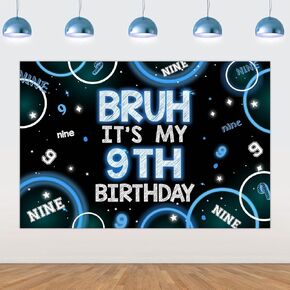 Bruh It’s My 9th Birthday Decor 4.92*3.28ft Bruh It’s My 9th Birthday Backdrop Banner Blue Black 9th Birthday Decor for Boy Happy 9th Birthday Party Supplies Cheers to Nine Years Old Decor