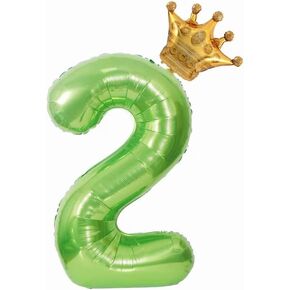 40 inch Green Crown Number 2 Balloon,Giant Large Foil Number 2 Balloon, Jungle Birthday Decoration Balloons ，2nd Children's Birthday Party Baby Shower Decoration Supplies (Green 2)