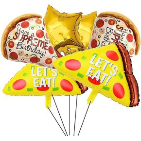 6PCS Pizza Foil Balloons Pizza Mylar Foil Balloon for Pizzaria Themed Birthday Decorations Supplies
