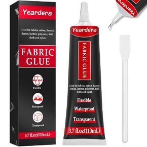 Fabric Glue, Permanent, Clear, Washable Adhesive for Clothing, Patches, Leather, Cotton, Denim, Polyester, Flannel, and All Fabrics(110ml)