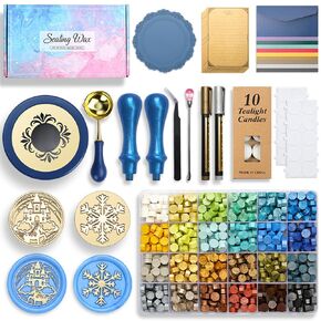 MINGYUESKY Wax Seal Stamp Kit, 24 Colors and 600 Pcs Beads with Gift Box, Sealing Wax Warmer, Stamp, Spoon and Metallic Pen, for Spring Gift and Decoration (Green Series)