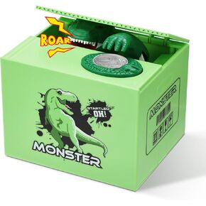 Dinosaurs Piggy Bank for Kids,Automatic Stealing Coin Bank for Toddler Money Saving,Unbreakable Savings Box for Kids Boys Girls Age 3 4 5 6 7 8,Creative Christmas Sock Stuffing Birthday Gift Toy