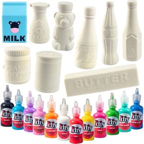 DIY Party Craft Kit Jumbo Dessert Friends Squishies (9 Cute Shapes w 12 Fabric Paints) -White Kawaii Scented Slow Rise Squishy Toys, Scented Stress Relief Craft, Kids Birthday Activity Gift (4"-6")