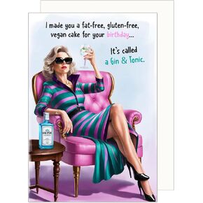 Premium Birthday Card with envelope. Greeting Card with funny quote for woman man her friend Gin & Tonic humour (G3585 SW024)