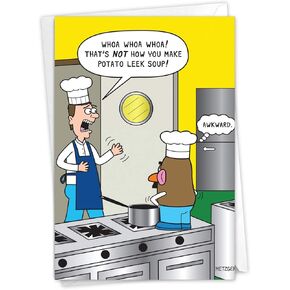 NobleWorks Hilarious Birthday Greeting Card with 5 x 7 Inch Envelope (1 Card) Bday Potato Leek Soup Birthday 4448Z