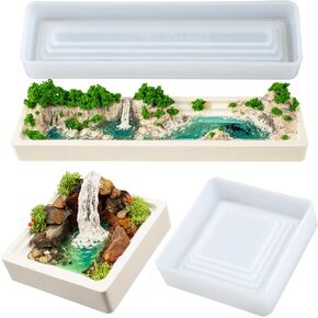 Terraced Flower Pot Silicone Trays Square Rectangle DIY Waterfall Diorama, Miniature Fairy Garden, Epoxy Resin, Concrete, Cement, Polymer Clay 4inch, 8x2inch