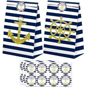 SamPartyShop Nautical Goodie Bags - 24 Pcs Nautical Party Favors Candy Bags with Stickers, Nautical Goody Gift Treat Bags Nautical Themed Birthday Party Supplies