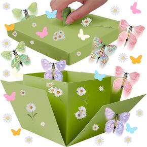 Sage Green Butterfly Explosion Gift Box, DIY Unique Gift Box with Spring Floral Confetti, Surprise Flying Butterfly Box for Wildflower Birthdays Wedding Anniversaries Baby Shower Mother's Day Party