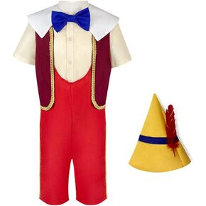 Boys Puppet Costume for Kids Puppet Cosplay Shirt Vest Pants Full Set with Hat for Halloween Outfits