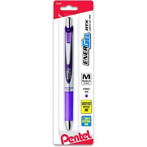 Pentel EnerGel Deluxe RTX Retractable Liquid Gel Pen, (0.7mm), Metal Tip, Violet Ink, 1 Pack (BL77BPV)