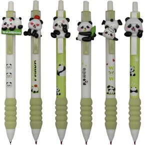 Maydahui 6 PCS Retractable Panda Rollerball Gel Pens Cute Animal Pen Novelty Pens Soft Sponge Grip ST Nib Black Ink for School Party Office