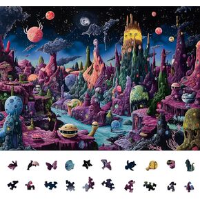 Monster Planet Jigsaw Puzzles for Adults 1000 Pieces, Glow in The Dark Puzzle, Difficult Challenging Unique Puzzle for Adults,6 Colors on Back Puzzles, Puzzle Size 26.6x19.2