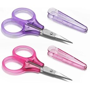 2 Pcs Tiny Scissors Stainless Steel Detail Craft Scissors Set Small Craft Mini Sewing Tiny Travel Tsa Compliant With Cover Pink Purple For Paper Cutting Sewing