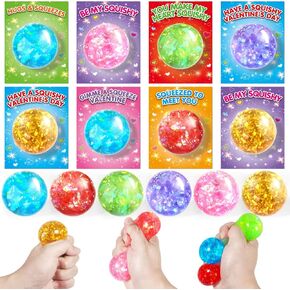 SpringFlower Valentines Day Cards For Kids With Stretchy Balls Toys, Classroom Valentines Exchange Gifts, 24 Pack Valentines Party Favors For Kids, School Classroom Valentine's Prizes