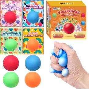 28-Pack Valentine's Day Gifts for Kids – Stress Ball Set with Stretchy Squishy Sensory Toys & Greeting Cards, Perfect for Classroom Exchange & Party Favors