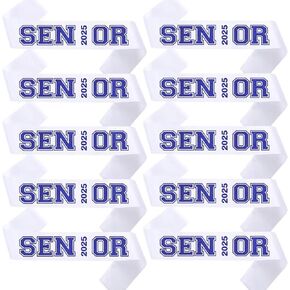 Senior Sash 2025,White Sashes 10 Pack with Blue Glitter Letters, Class of 2025 Graduation Celebrations Sashes, Finally Graduated Cheerleader Celebration Party Decorations Supplies