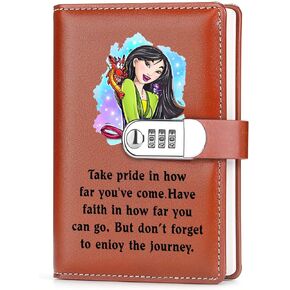 Mulan Lover Gifts Leather Combination Lock Notebook Always Remember You’re Braver Than You Believe Leather Locked Journal Notebook Inspirational Birthdy Gifts for Mulan Fans (take pride)