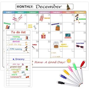 Magnetic Dry Erase Refrigerator Calendar with Markers - 15" x 11" Monthly Fridge Calendar and Today List, Fridge Whiteboard with Back Magnet