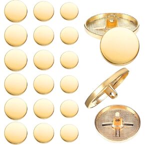 Gold Button, Mabor 18pcs Metal Flat Button Gold Buttons for Blazers Golden Coat Buttons Round Shaped Sewing Button for Suit Coat Shirt Jackets Craft(15mm 20mm 25mm)