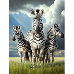 HMDIIMGE Prairie Zebra Family Diamond Painting Kit, Full Circle Gemstone Crystal Cross Stitch for Beginners, for Wall Decor and Bathroom Decor Holiday Accent Decoration Holiday Carnival 12x16 inch