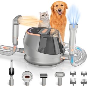 Dog Grooming Vacuum Kit,9 in 1 Dog Hair Vacuum Dryer Clipper Kits with 4.5L Dust Cup,18Kpa 1100W LED Display Pet Shedding Grooming Vacuum quiet with Adjustable 3 Modes Suction&Temperature(Upgraded)