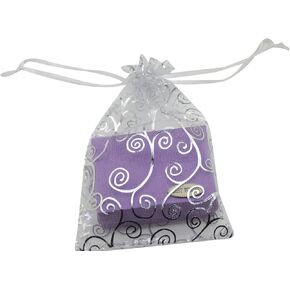 100pcs 4x6 Inch Flower Vine Design Organza Bags, Drawstring Mesh Pouch Packaging for Wedding Favor Party Jewelry Candy Gift Bag (White Silver)