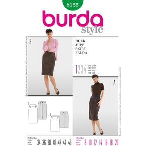 Burda Ladies Easy Seleing Pencil تنورة تنورة 8155 أحجام 8-20