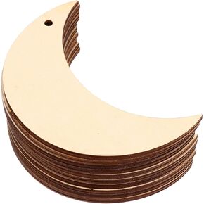 20pcs 7cm Wooden Moon Shape Hanging Ornaments, Unfinished Wood Slices for DIY Crafts, Home Decor, Beige, Ideal for Kids' Creativity and Hand-Eye Coordination