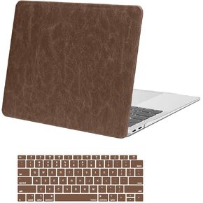 MOSISO Compatible with MacBook Air 13 inch Case 2022 2021 2020 2019 2018 Release A2337 M1 A2179 A1932, Anti-Fingerprint Grain Vintage PU Leather Coated Plastic Hard Shell Case&Keyboard Cover, Brown