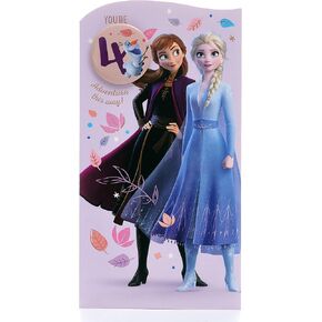 UK Greetings Disney 4th Birthday Card For Her/Girl With Envelope - Frozen Design With Elsa & Anna