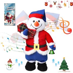 Jumping Wiggling Features Sound Movement Snowman Wearing Traditional Xmas Attire Plays Rock Version of Santa Claus is Coming to Town Christmas Plush Interactive Toy with Box Xmas Decoration 15"
