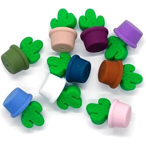 10PCS 3D Flower Pot Silicone Cactus Plants, Light Green Cute Cactus Pot Silicone Focal Beads for Keychain Making, Loose Beads Bulk for Pens DIY Crafts Necklace Bracelet Lanyard