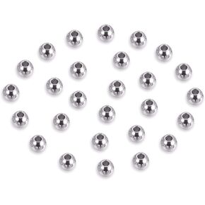 DanLingJewelry 100 pcs 8 mm Metal Spacer Beads 304 Stainless Steel Round Beads Smooth Beads for Necklaces, Bracelets and Jewelry Making Hole: 3mm