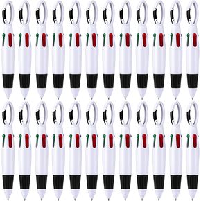 Tatuo 24 Pack Shuttle Pens with Buckle Clip Assortment Retractable Ballpoint Pens 4 Neon Color in One with Buckle Keychain on Top for Adults(Multicolor)